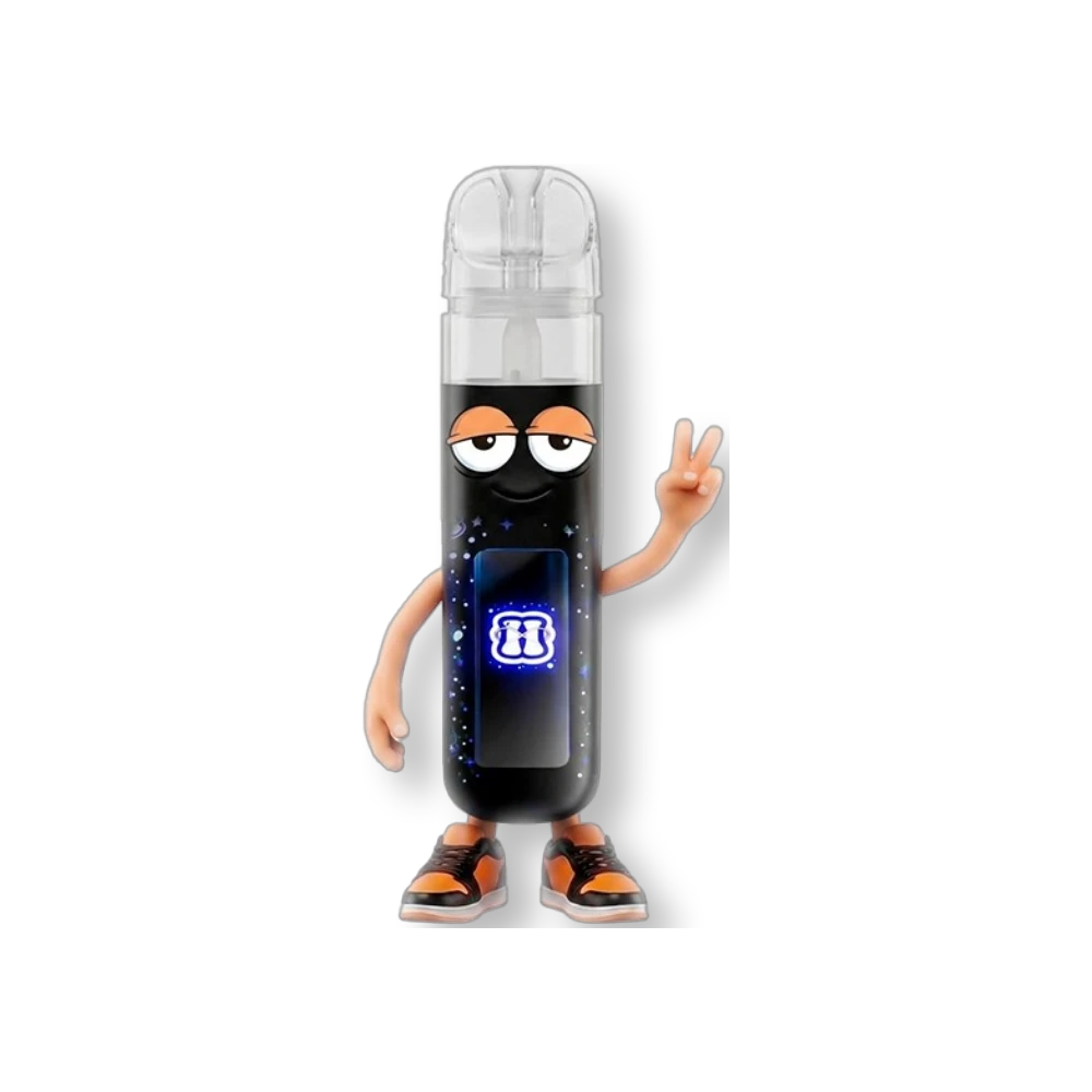Figura coleccionable naranja de Flavor VIP con diseño de personaje animado, ojos expresivos y zapatillas deportivas