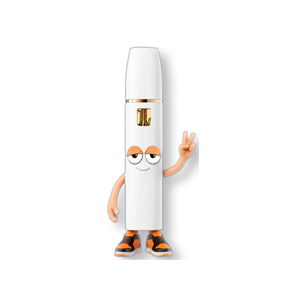 Figura coleccionable naranja de Flavor VIP con diseño de personaje animado haciendo el signo de la paz y zapatillas