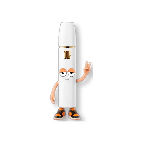 Figura coleccionable naranja de Flavor VIP con diseño de personaje animado haciendo el signo de la paz y zapatillas