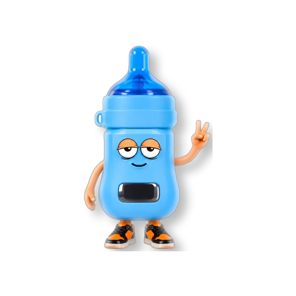Figura coleccionable naranja Flavor VIP con diseño de personaje animado haciendo el signo de la paz y zapatillas