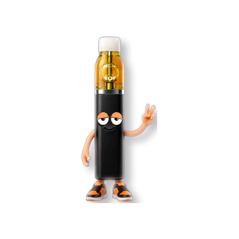 Figura coleccionable naranja Flavor VIP con diseño de personaje animado, ojos expresivos y zapatillas deportivas